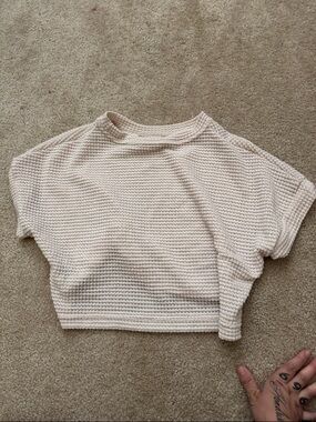 SHEIN Cream Textured Short Sleeve Cropped Top